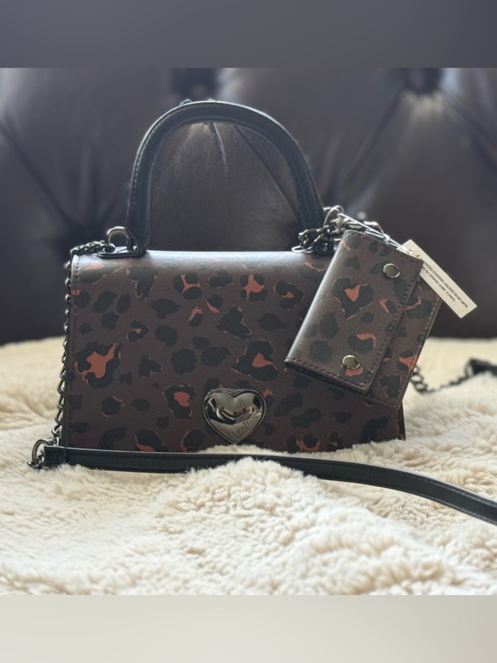 Betsey Johnson LLeopard Print Top-Handle Crossbody Bag New
